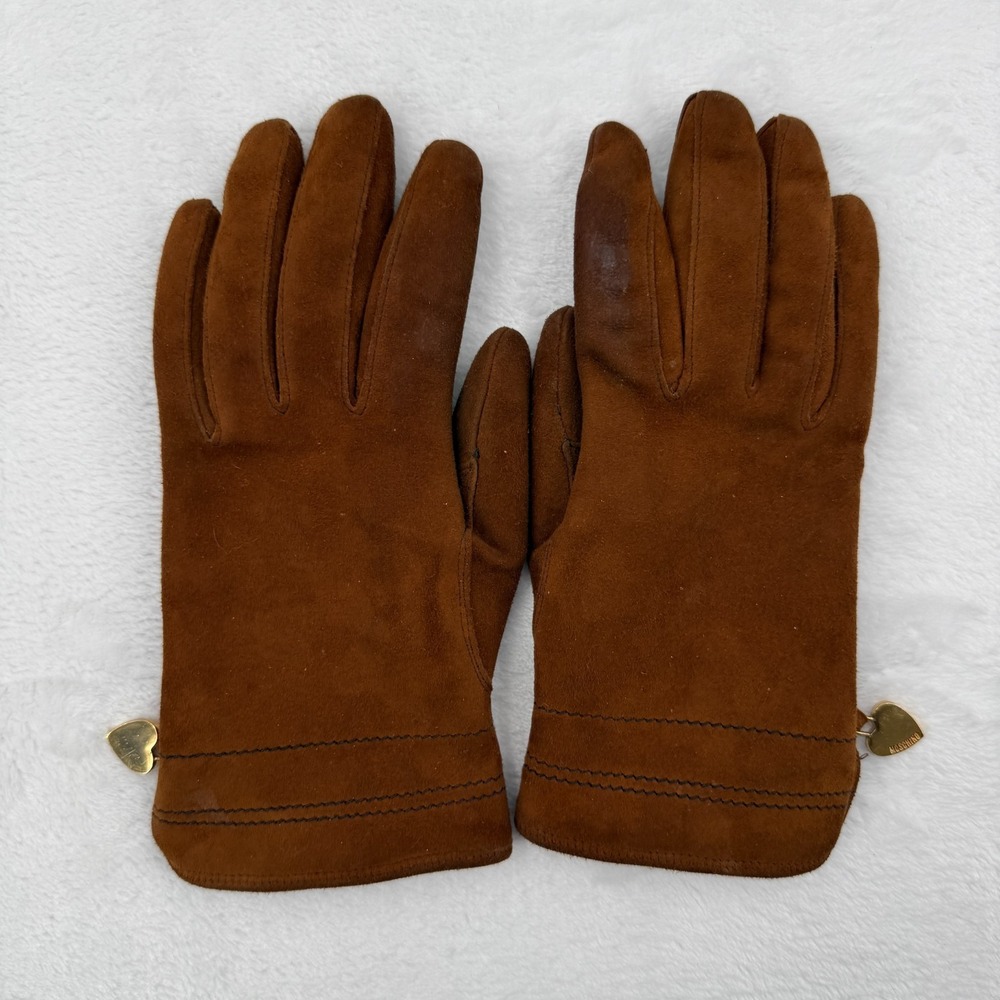 Moschino Women's Suede Leather Gloves Cashmere Lined Sz 6 Made in Italy
